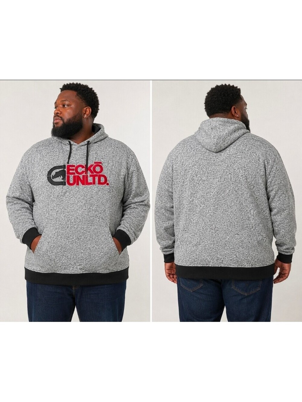 Ecko Unltd Mens 6XB Big Tall Hoodie Gray Red Embroidered Logo Pullover